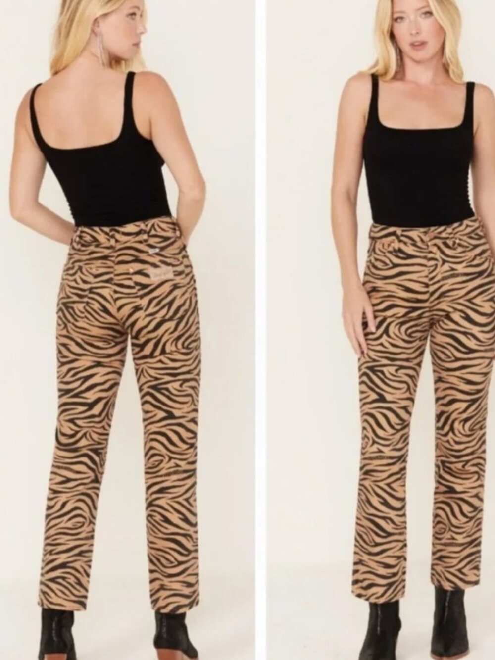 NWT Wrangler Tiger Print Wild West Jeans Brown Black Hi Rise Straight Legs 25/28